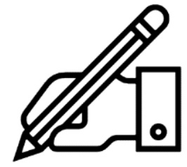 Piktogram dłoni trzymającej ołówek.